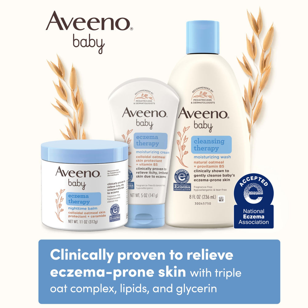 Closeup of Aveeno Baby Eczema Therapy Nighttime Balm texture for soothing application