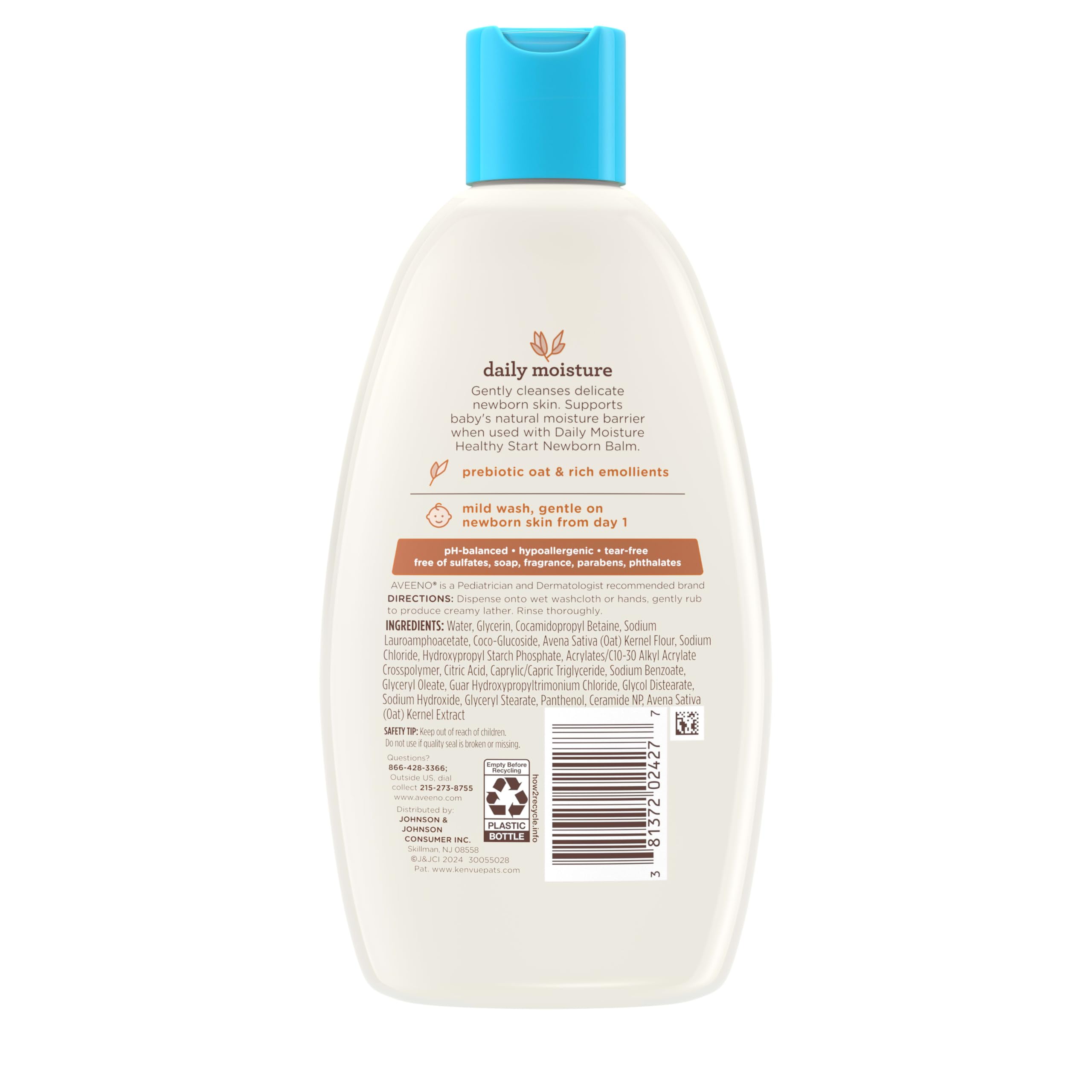 Aveeno Baby 8oz packaging on shelf indicates compact everyday size.