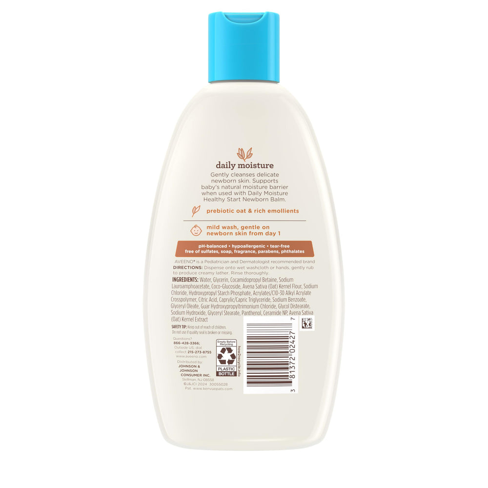 Aveeno Baby 8oz packaging on shelf indicates compact everyday size.