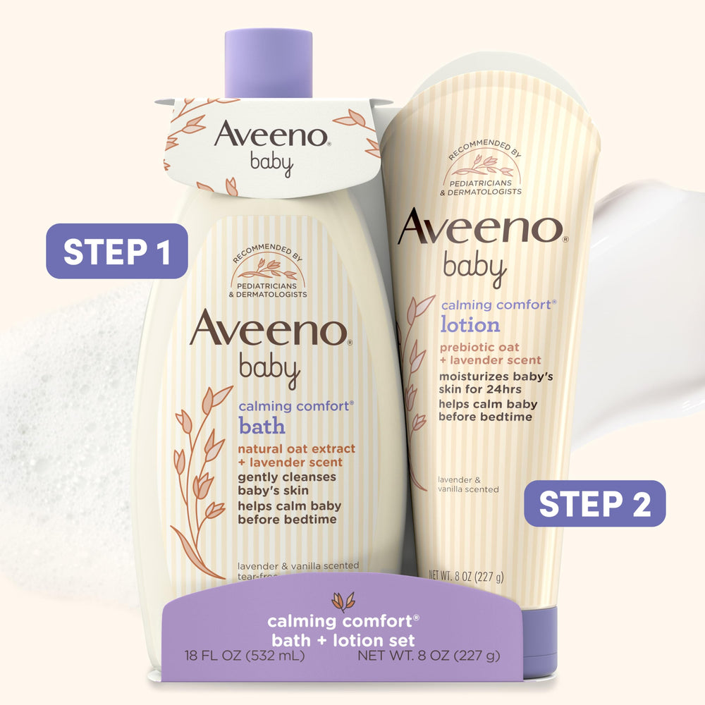 Aveeno Baby Nighttime Routine scene evokes a peaceful bedtime moment.