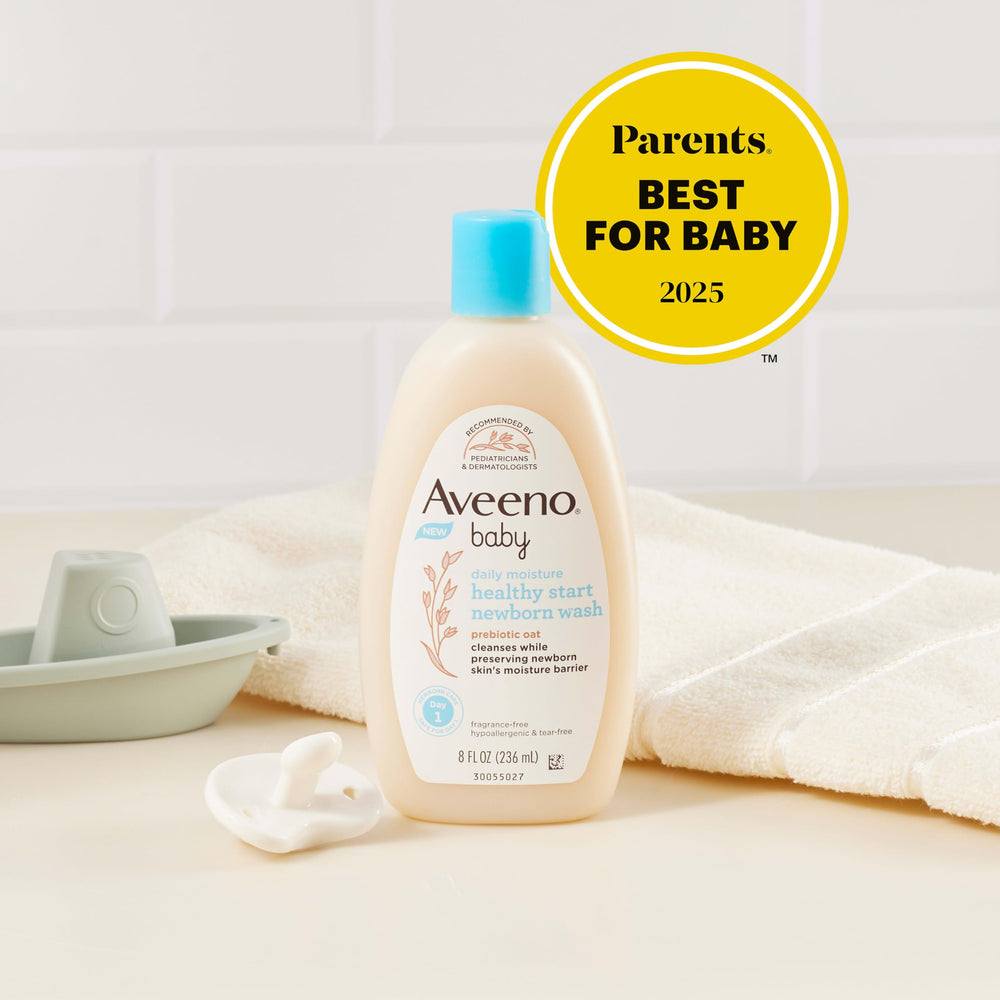 Aveeno Baby fragrance-free paraben-free label emphasizes gentle care.
