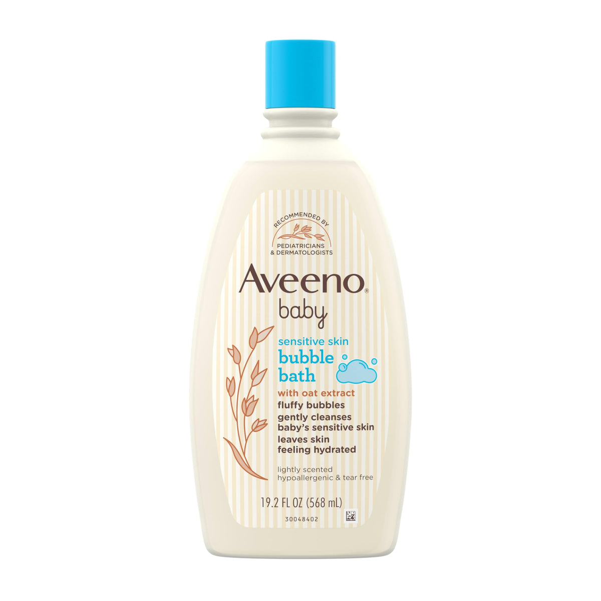 Aveeno Baby Sensitive Skin Bubble Bath pours to create gentle, soothing bubbles.