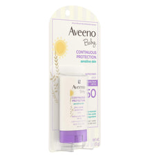 Close-up of Aveeno Baby stick gliding smoothly on skin for easy application.