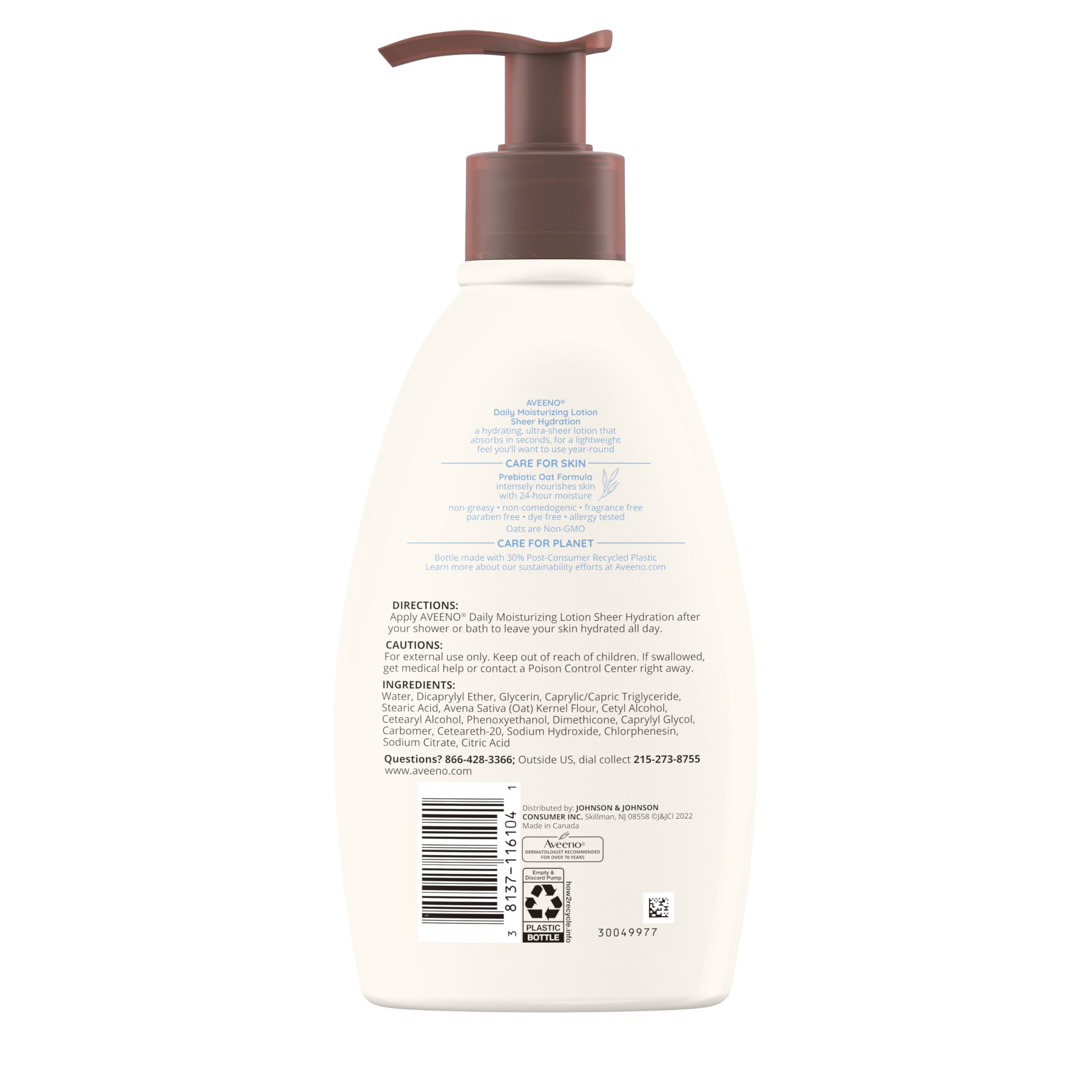 Aveeno bottle on bathroom counter for easy post-shower routine.