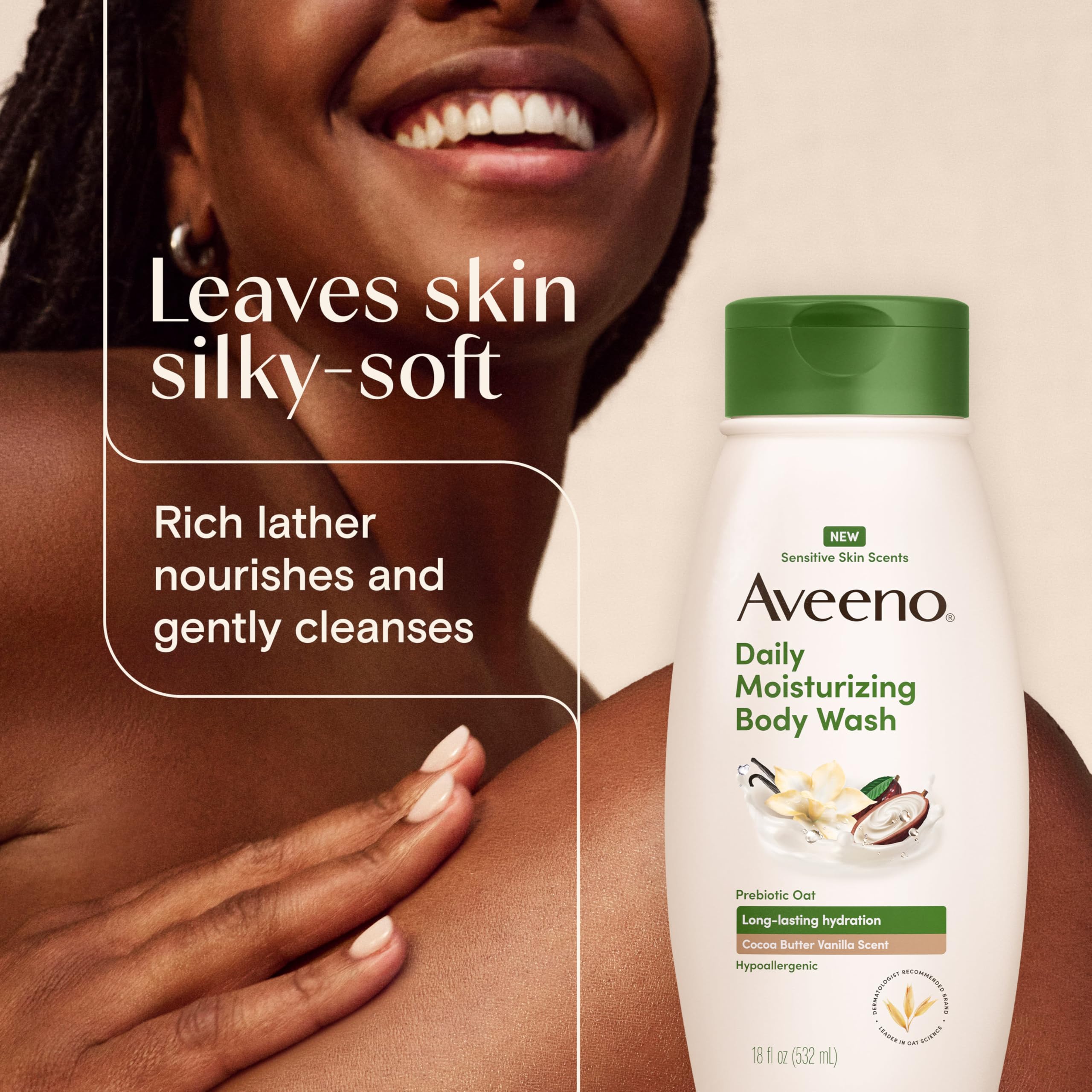 Aveeno bottle in bathroom scene; pairing well with lotion for hydration.