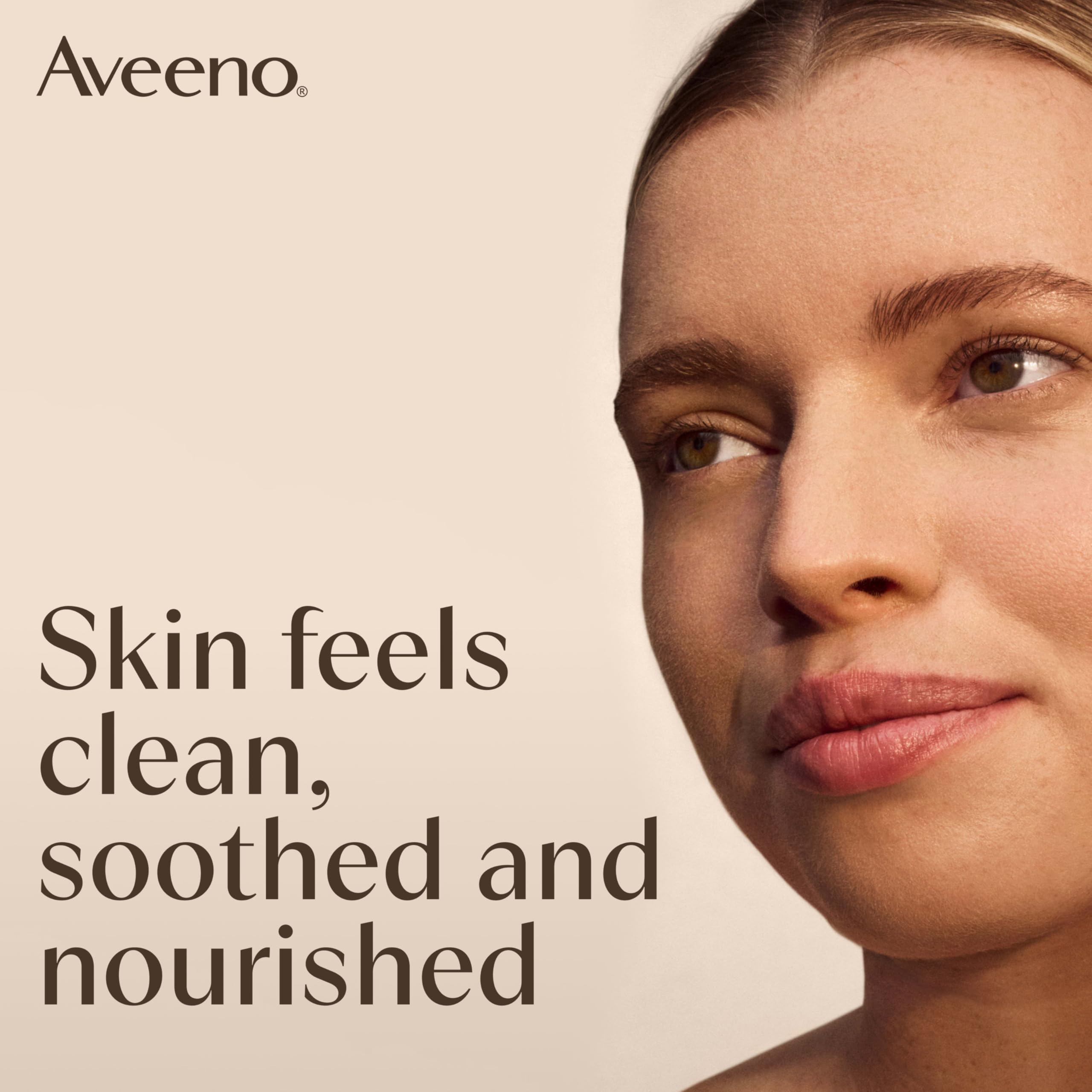 Aveeno foaming cleanser pump-action shown for gentle daily cleansing.