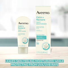 Close-up of Aveeno Calm + Restore mineral sunscreen texture for smooth, sheer coverage.