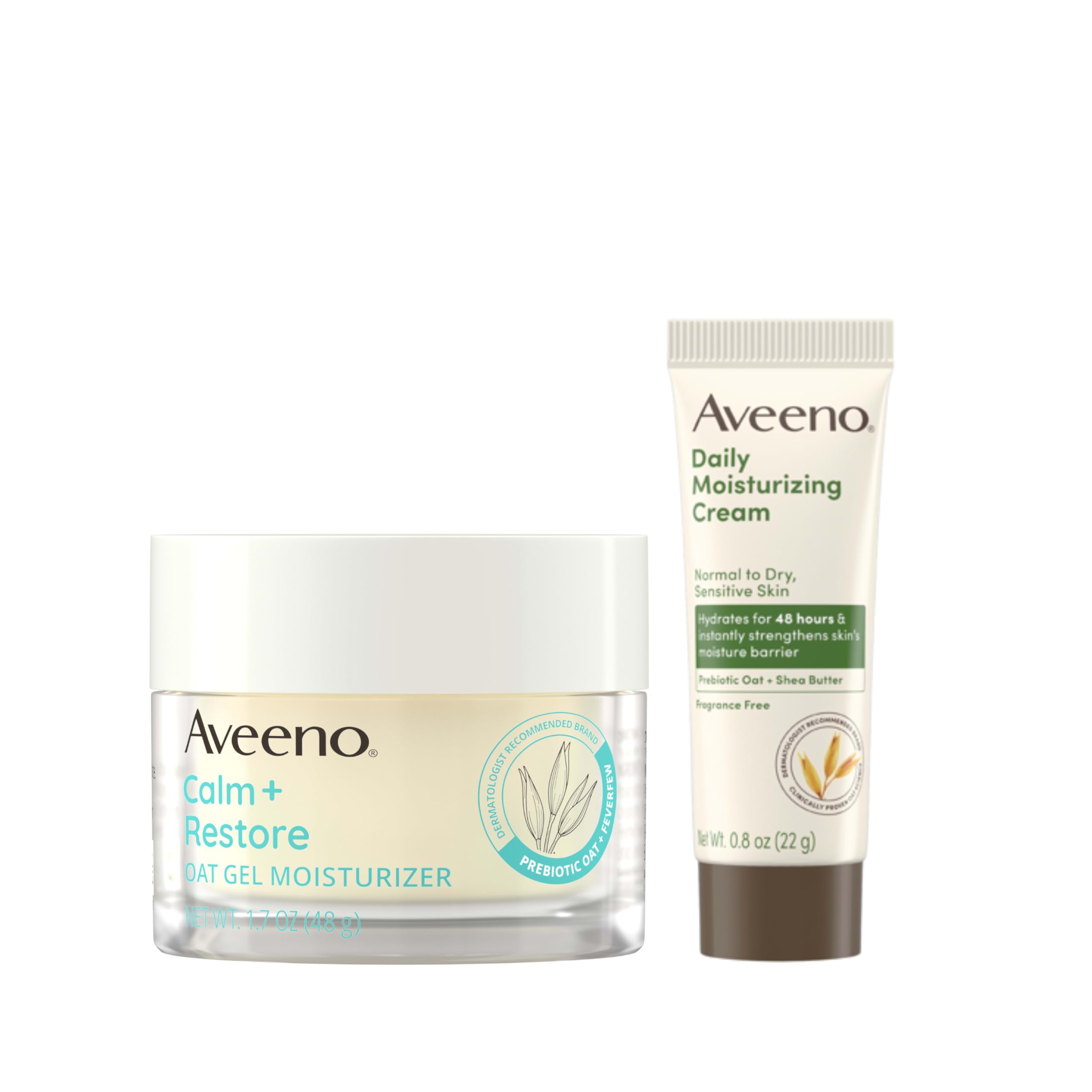 Aveeno Calm + Restore Oat Gel Facial Moisturizer bottle delivering soothing, fragrance-free hydration.