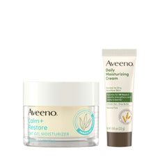 Aveeno Calm + Restore Oat Gel Facial Moisturizer bottle delivering soothing, fragrance-free hydration.