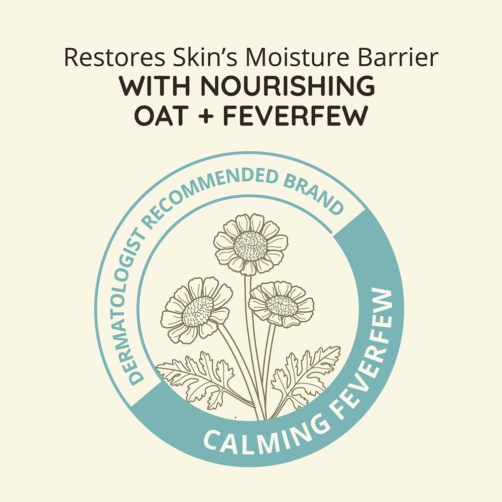 Aveeno Calm + Restore sensitive-skin testing badge signals safe daily use.
