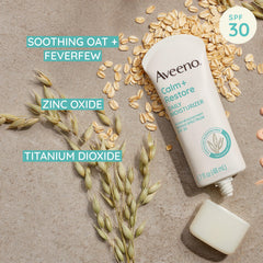 Aveeno Calm + Restore zinc oxide and titanium dioxide sun protection for daily use.
