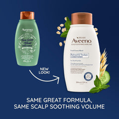 Aveeno cucumber rosemary essences close-up emphasizing refreshing scalp care.