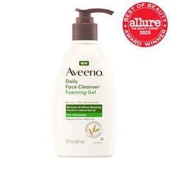 Close-up of Aveeno cleanser foam for refreshing daily cleanse