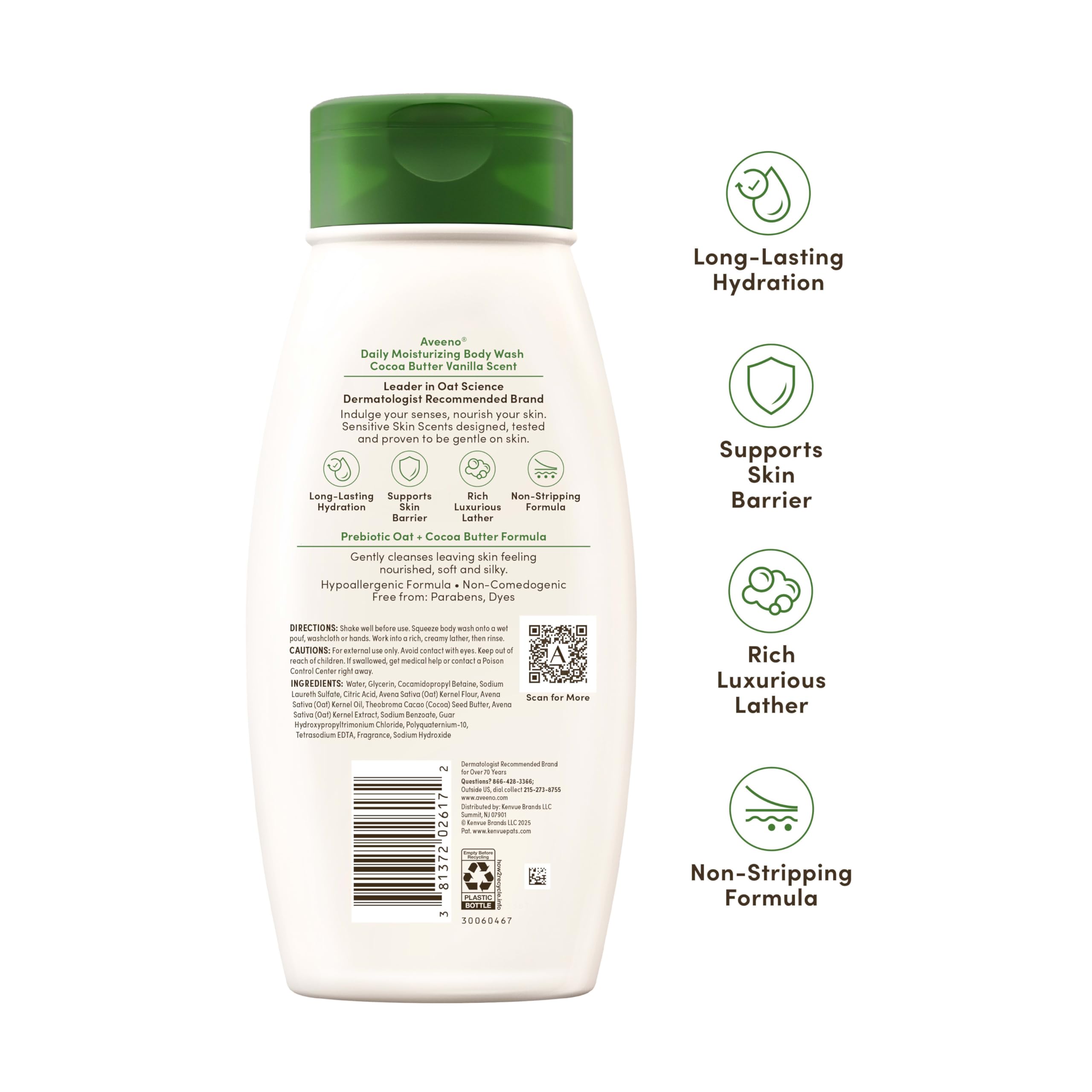 Aveeno texture detail close-up; creamy formula for sensitive skin.