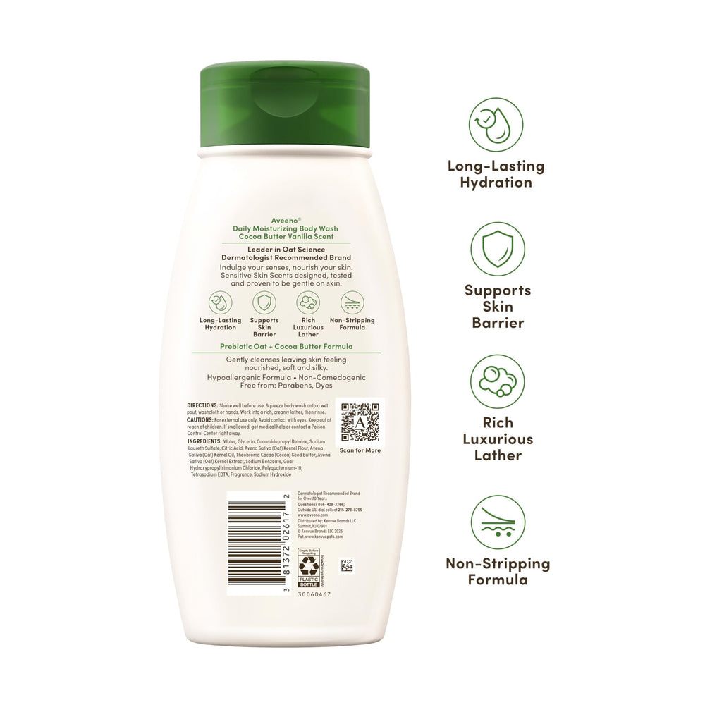 Aveeno texture detail close-up; creamy formula for sensitive skin.