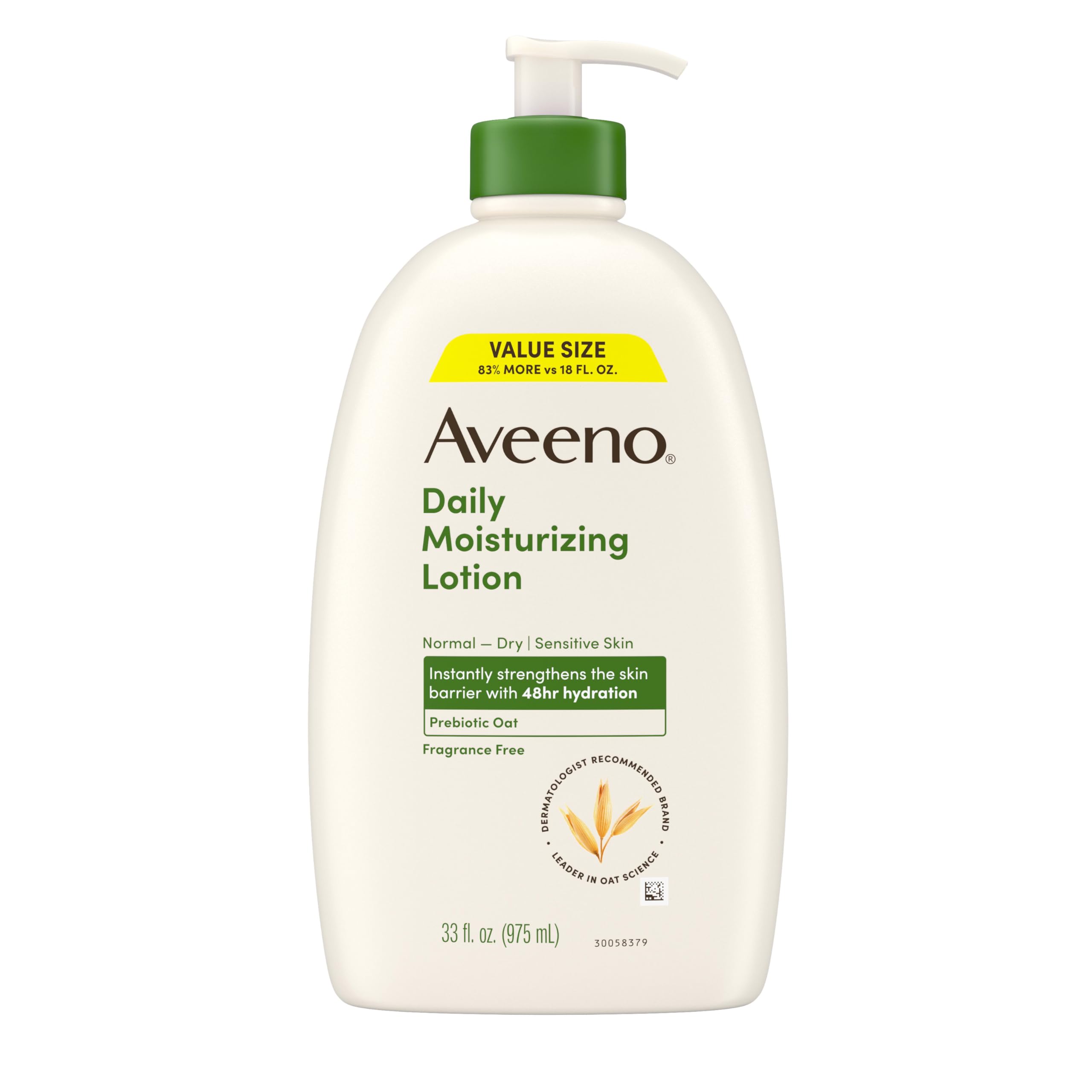 Aveeno Daily Moisturizing fragrance-free bottle 33oz for extended hydration