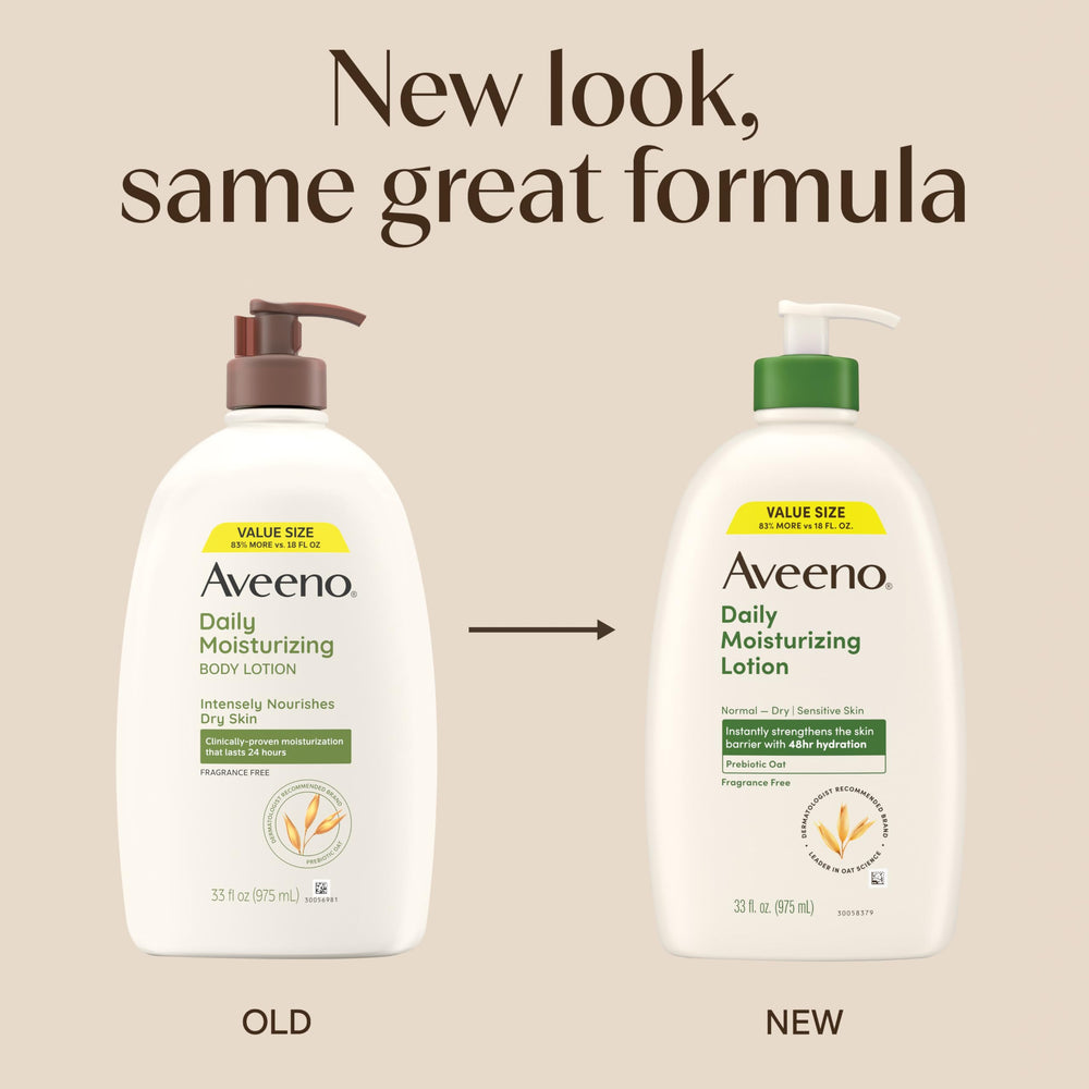Aveeno daily moisturizing fragrance-free lotion pour 33oz for easy application