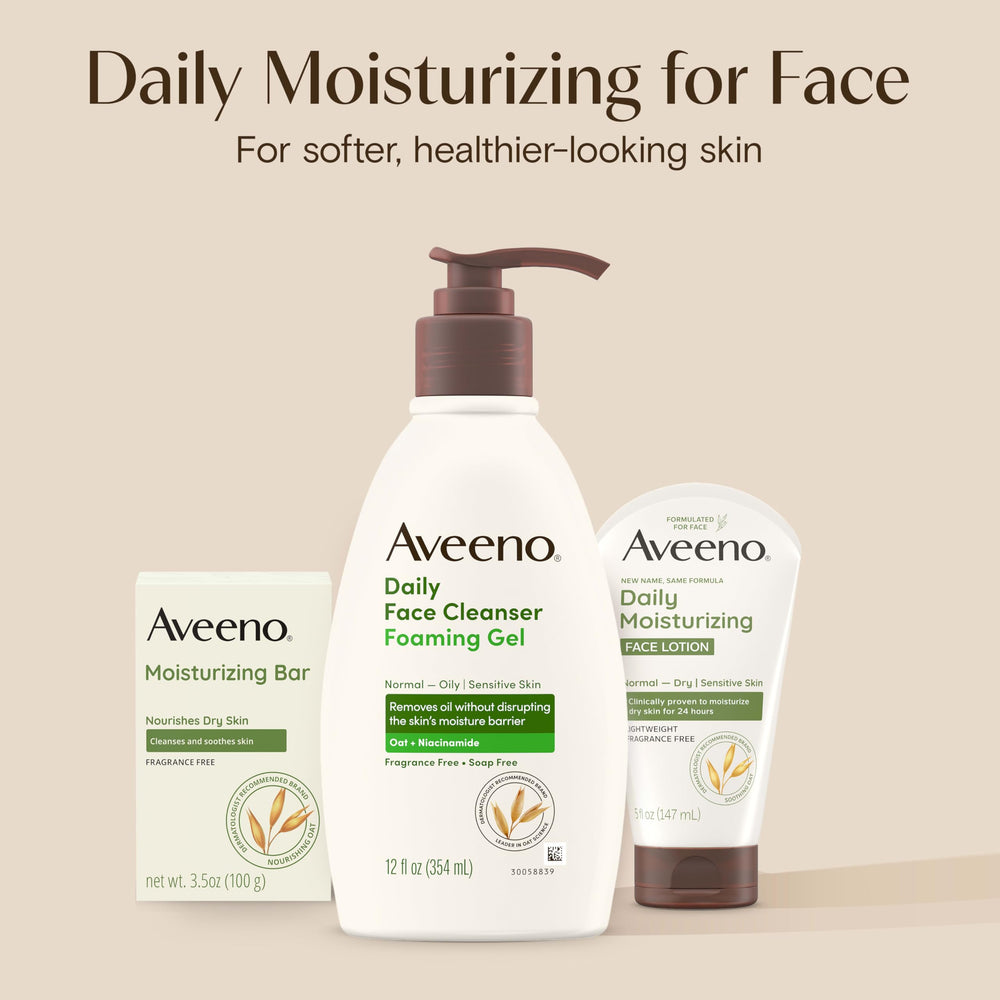 Badge indicating dermatologist recommendation and oat science behind Aveeno