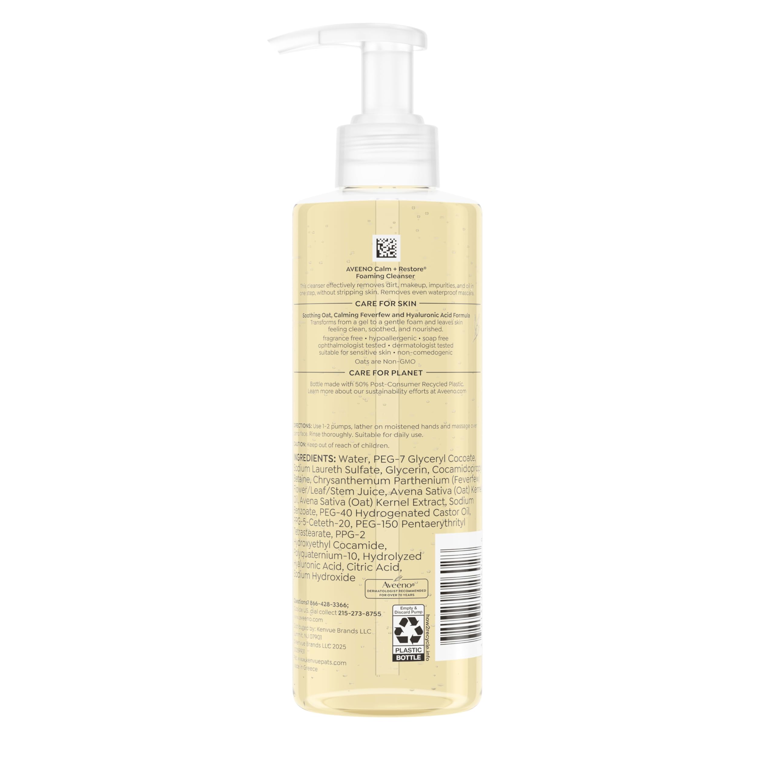 Aveeno fragrance-free formula graphic suggests gentle care for sensitive skin.