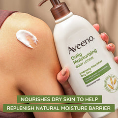 Aveeno fragrance-free lotion application hands demonstrates gentle, non-greasy use