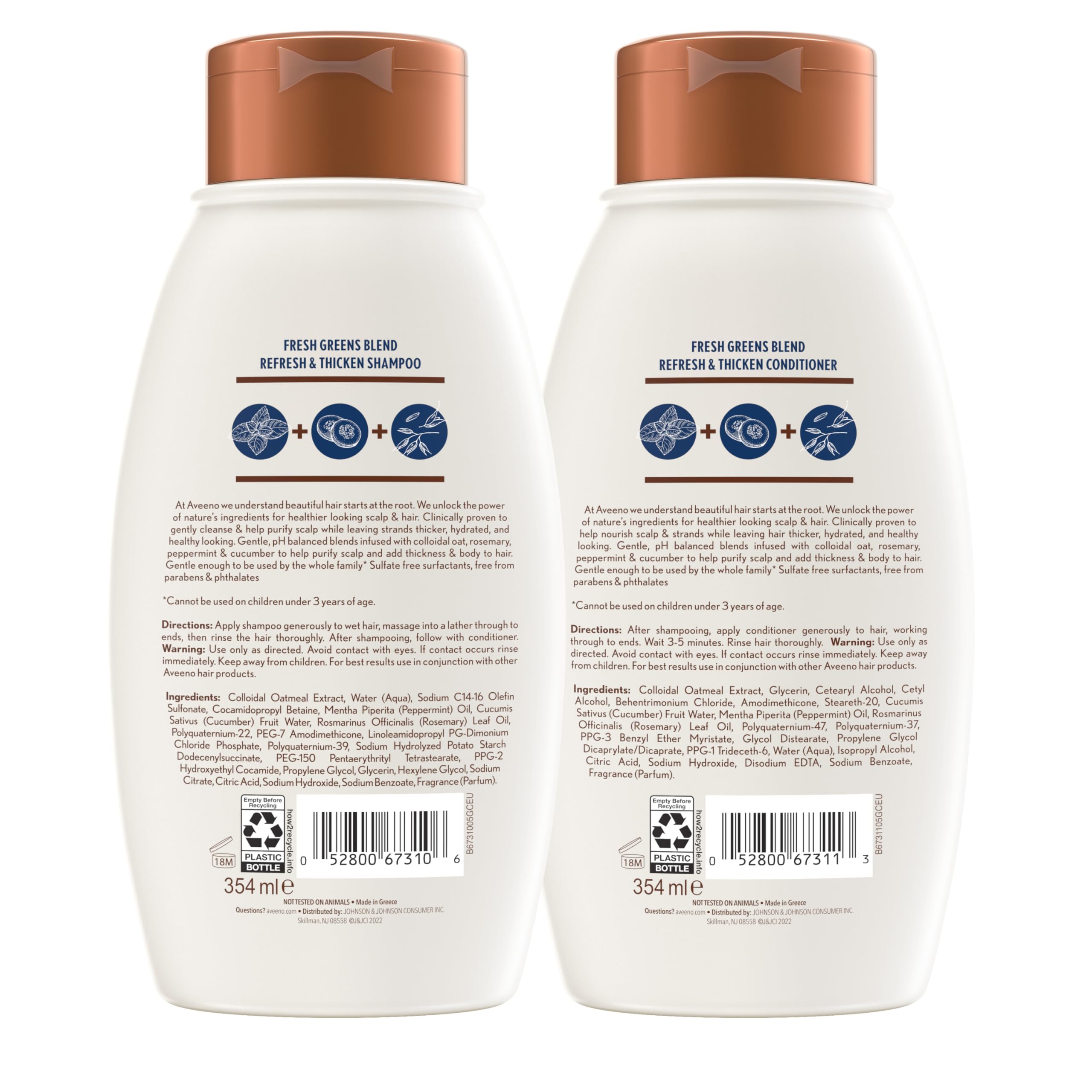 Aveeno Fresh Greens Conditioner bottle pour, delivering light moisture and detangling help.