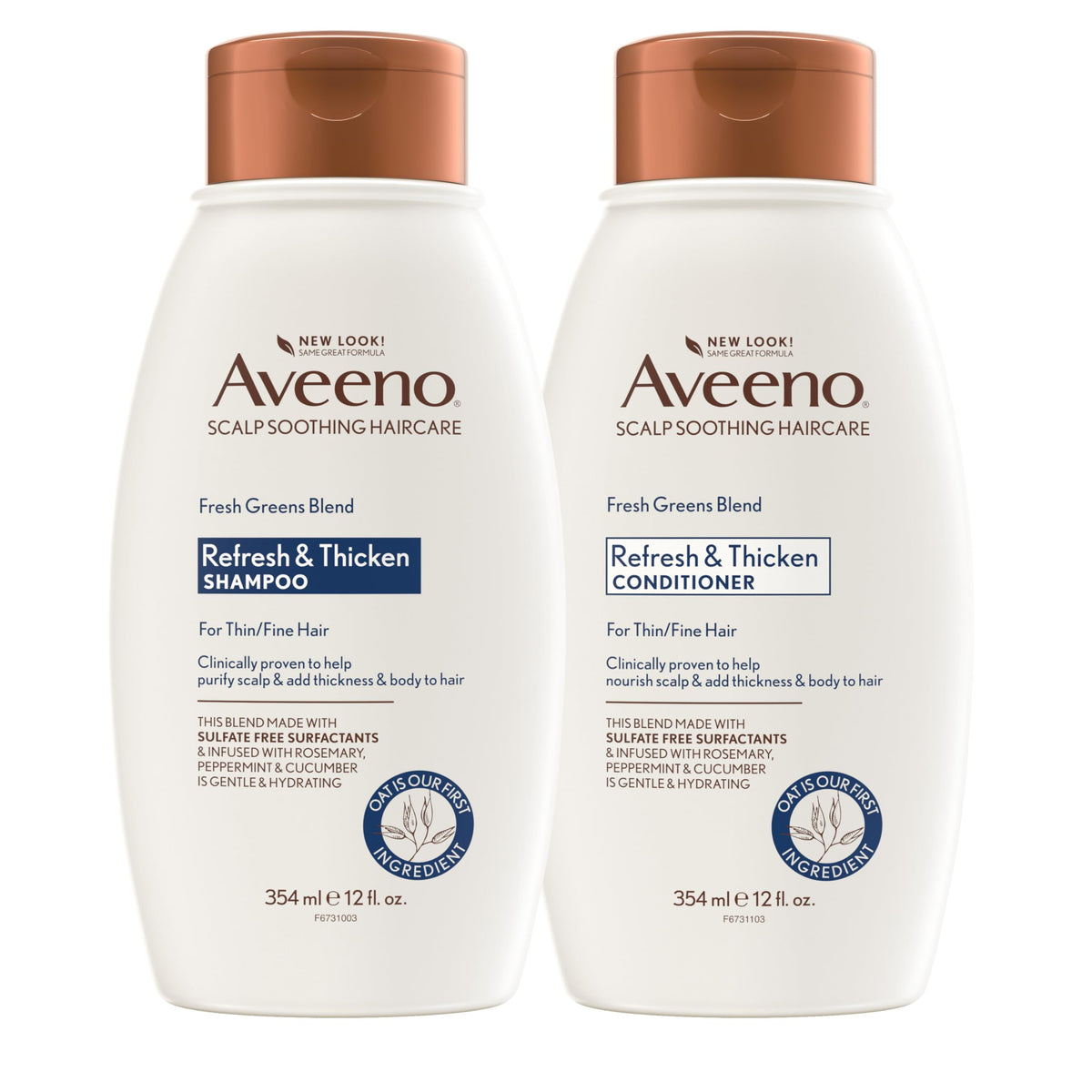 Aveeno Fresh Greens Shampoo bottle pour, boosting volume for fine hair.