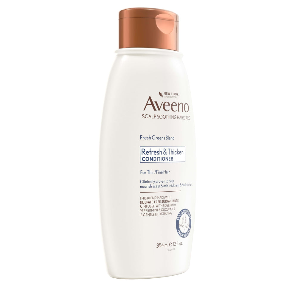 Aveeno hair volume close-up illustrating lifted strands and fullness.