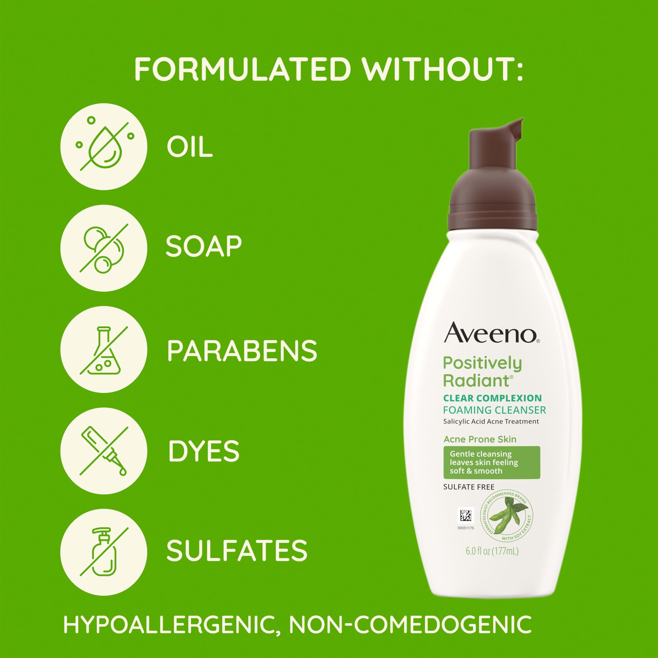 Aveeno hypoallergenic formula bottle shot for sensitive skin.