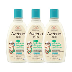 Aveeno Kids 2-in-1 bottle front shows gentle, tear-free cleansing.