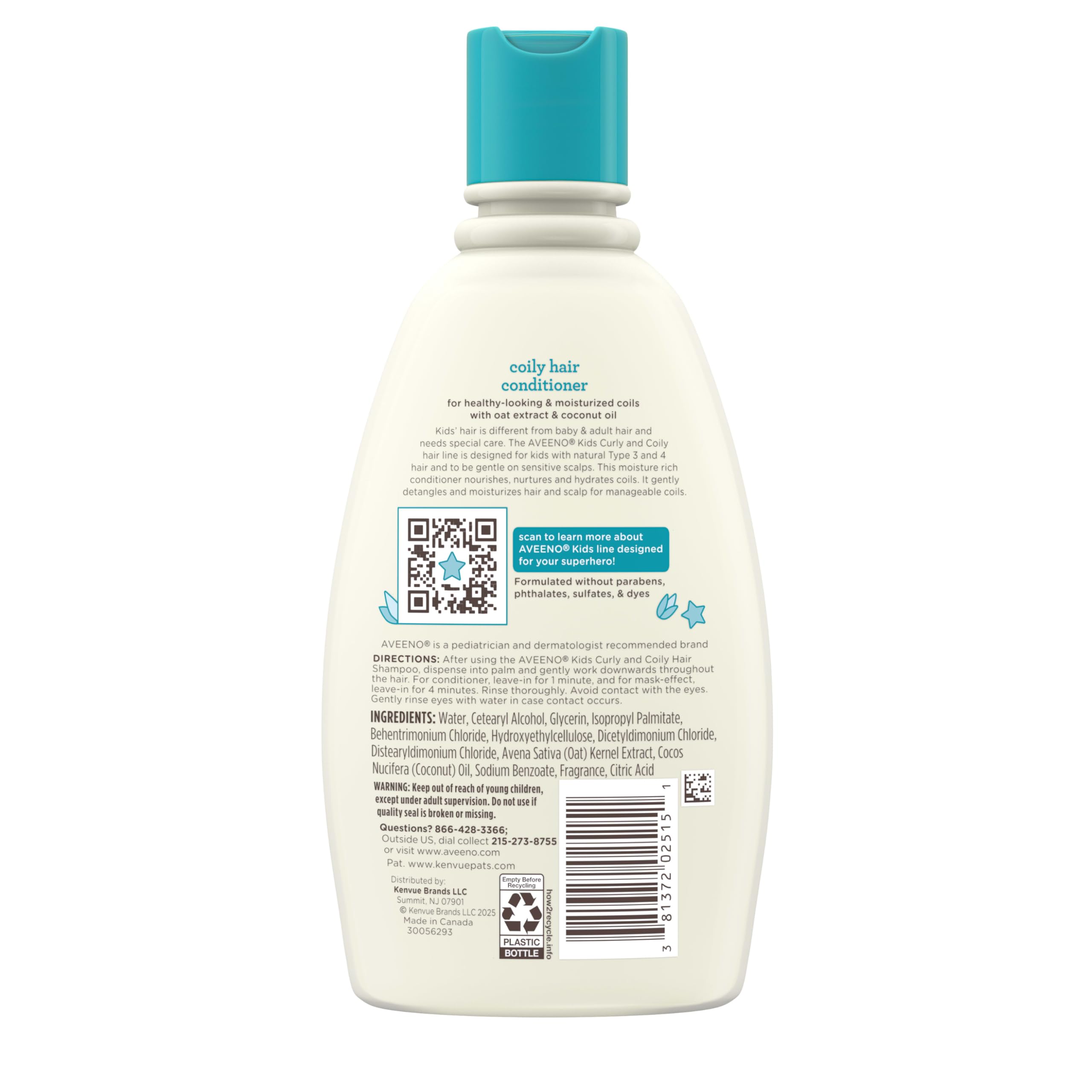 Hypoallergenic Aveeno Kids formula suitable for sensitive scalp care.