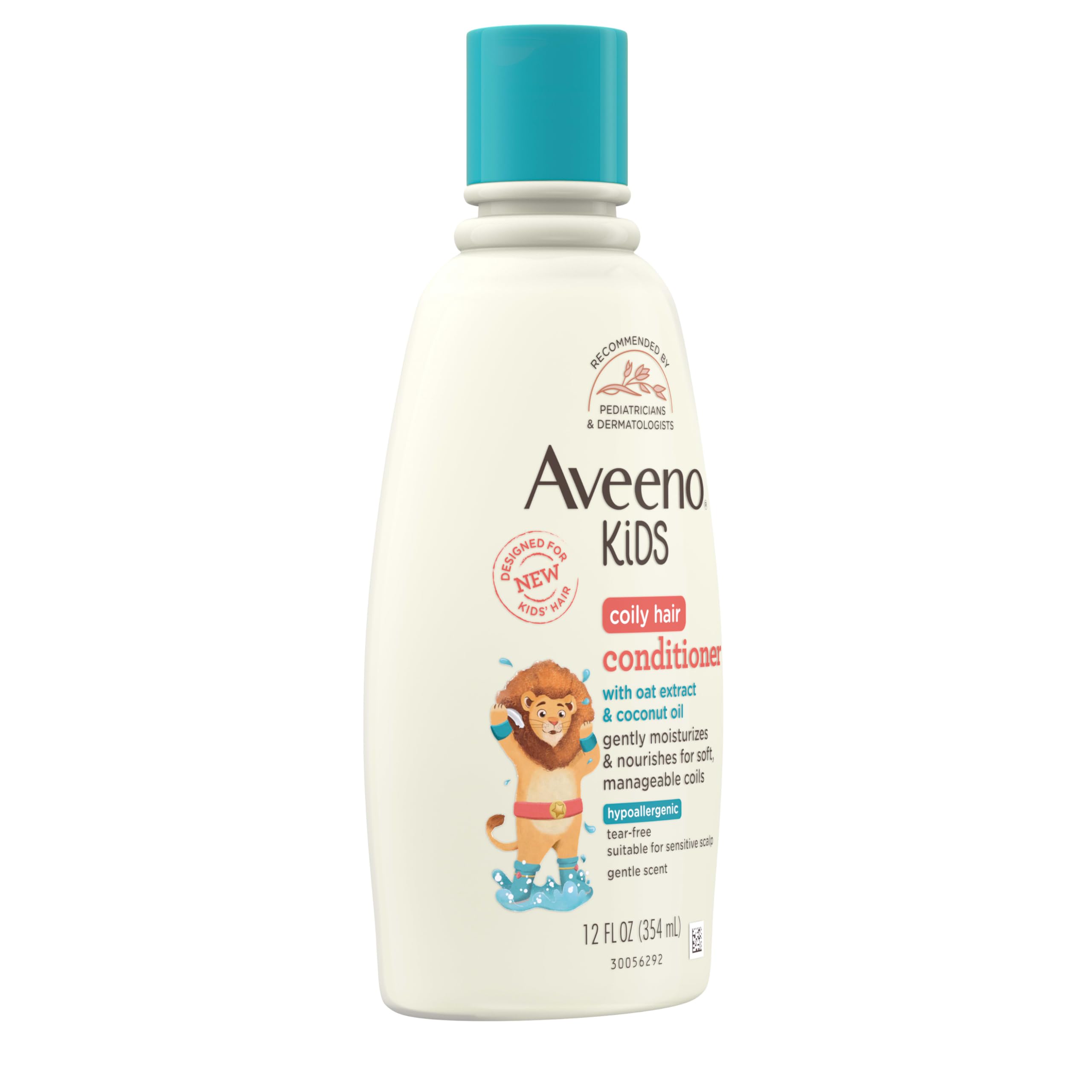 Soft coils and defined curls achieved with Aveeno Kids conditioner on hair.