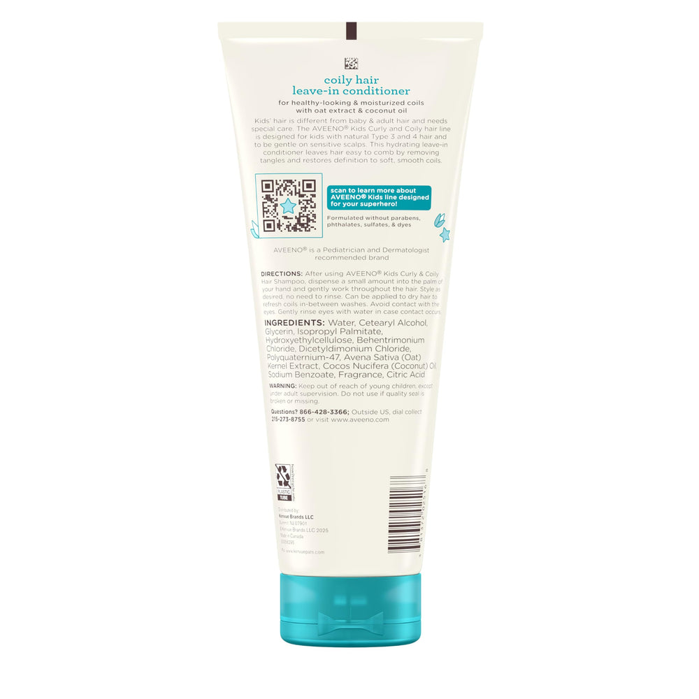 Aveeno Kids Coily Leave-In Conditioner refresh between washes keeps curls looking tidy.