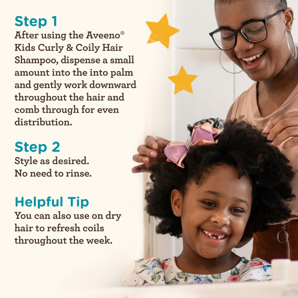 Aveeno Kids Coily Leave-In Conditioner moisturized coils look soft and defined.