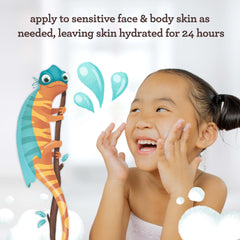 Image of applying Aveeno Kids gel cream to face and body during daily care.