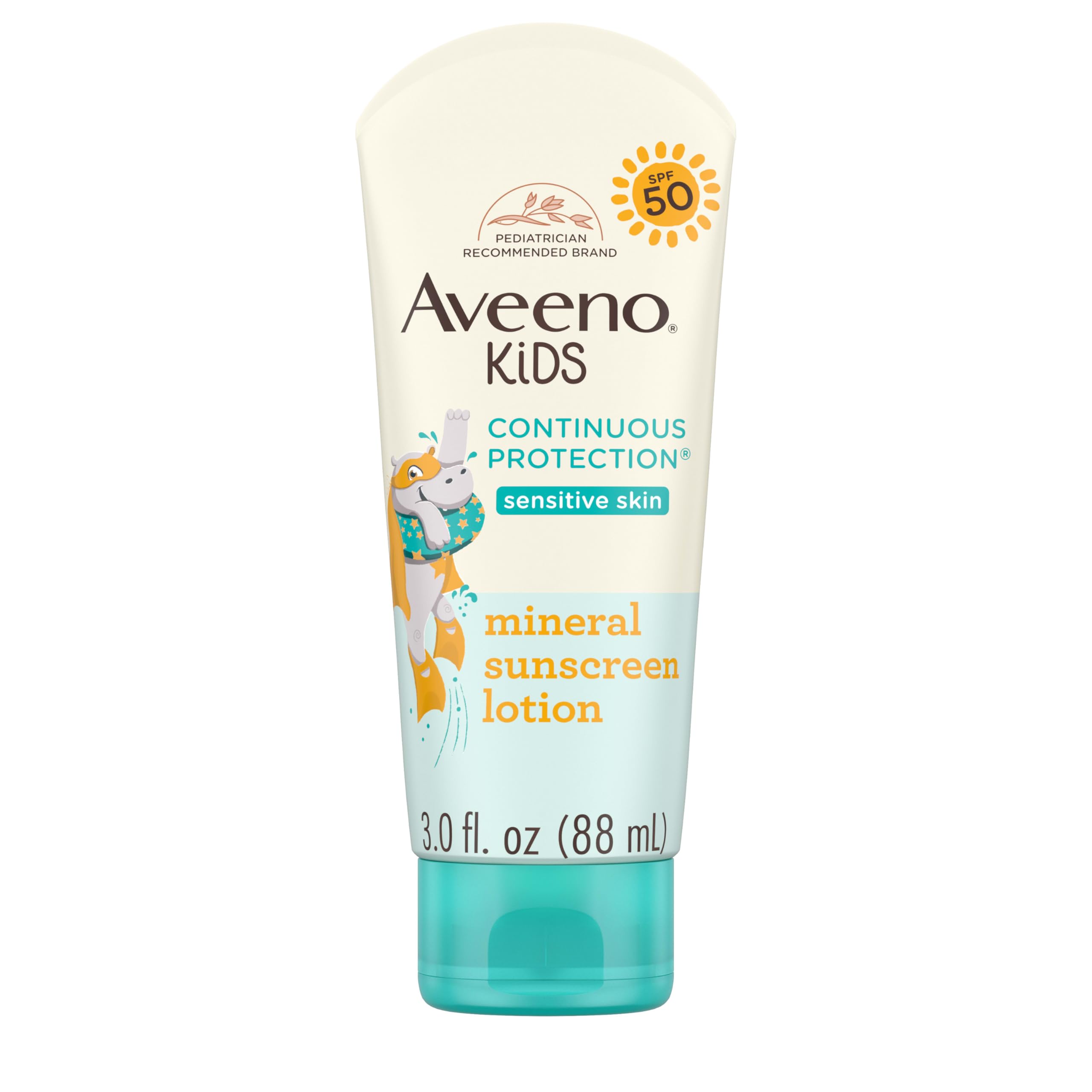 Aveeno Kids sunscreen lotion SPF 50 for face and body protects sensitive skin during outdoor play