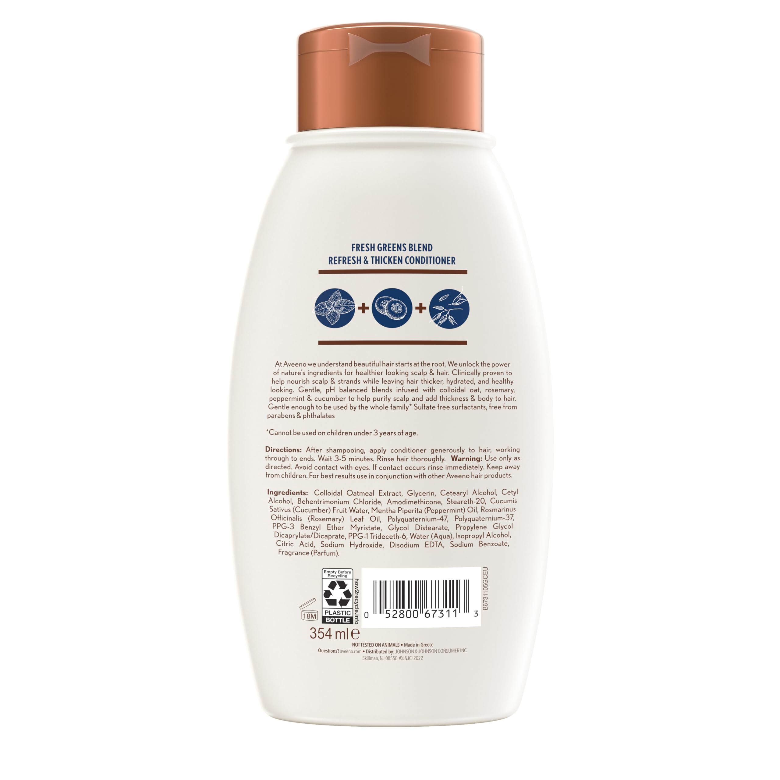Aveeno no-sulfates-parabens-dyes label shot communicating clean formula.