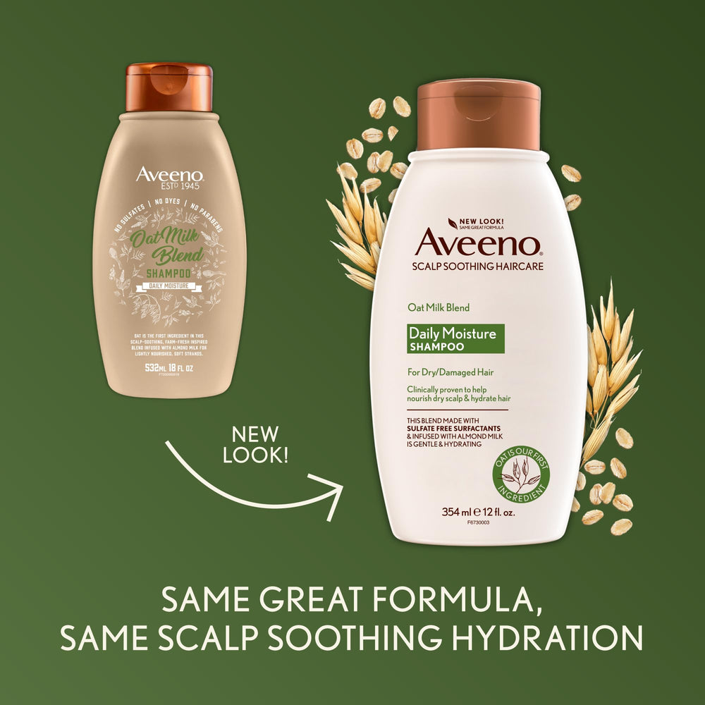 Oats feature prominently in Aveeno Oat Milk Shampoo for nourishment.