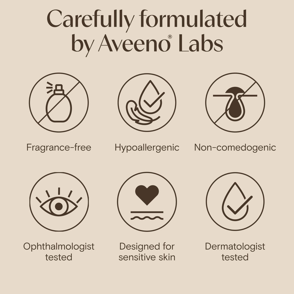 Aveeno bottle packaging made with recycled plastic, eco-friendly option.