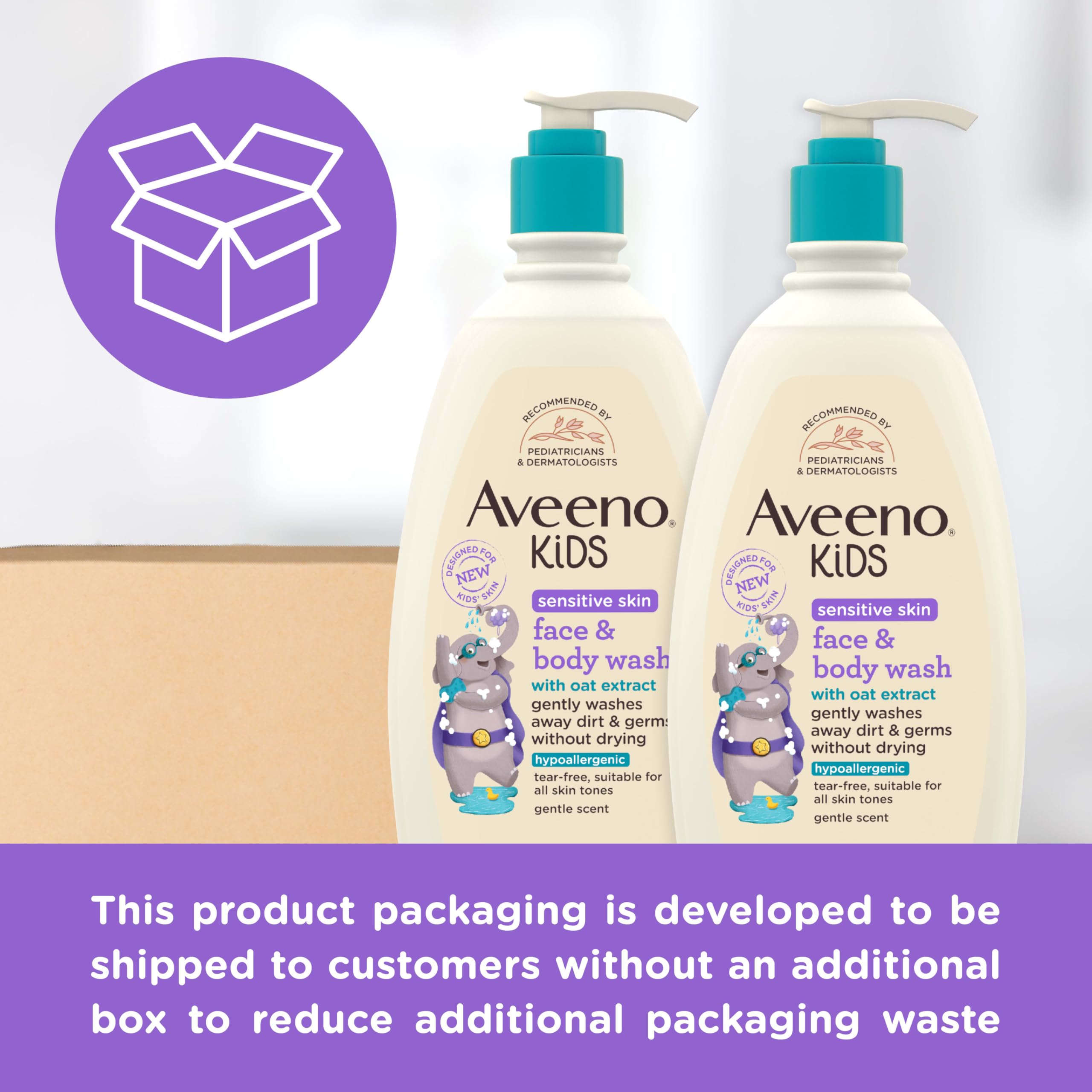Pediatrician- and dermatologist-recommended Aveeno Kids care.