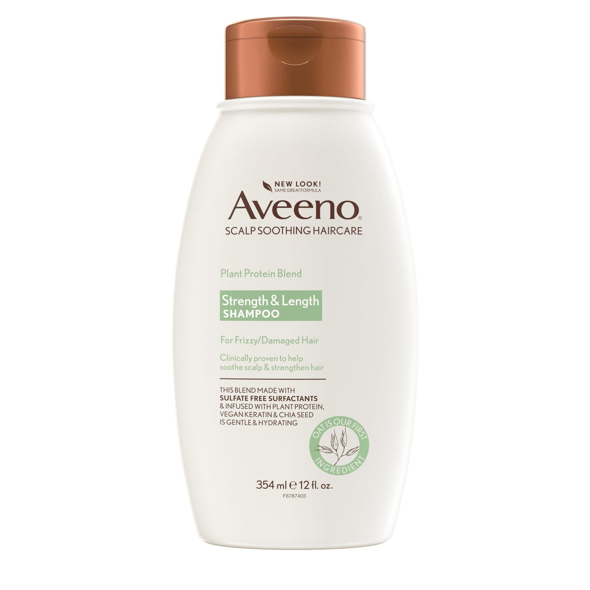 Aveeno Plant Protein Blend Shampoo bottle shown for daily frizz control.