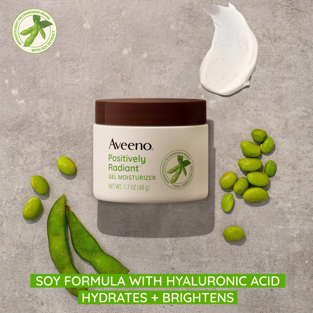 Aveeno Positively Radiant gel texture reveals lightweight, oil-free hydration for daily use.