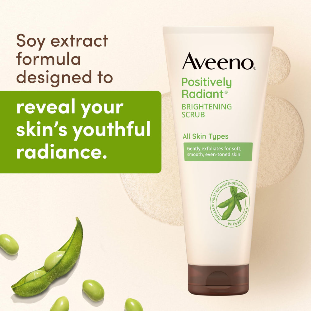 Aveeno Positively Radiant scrub lather on skin demonstrates light cleansing and refreshing feel