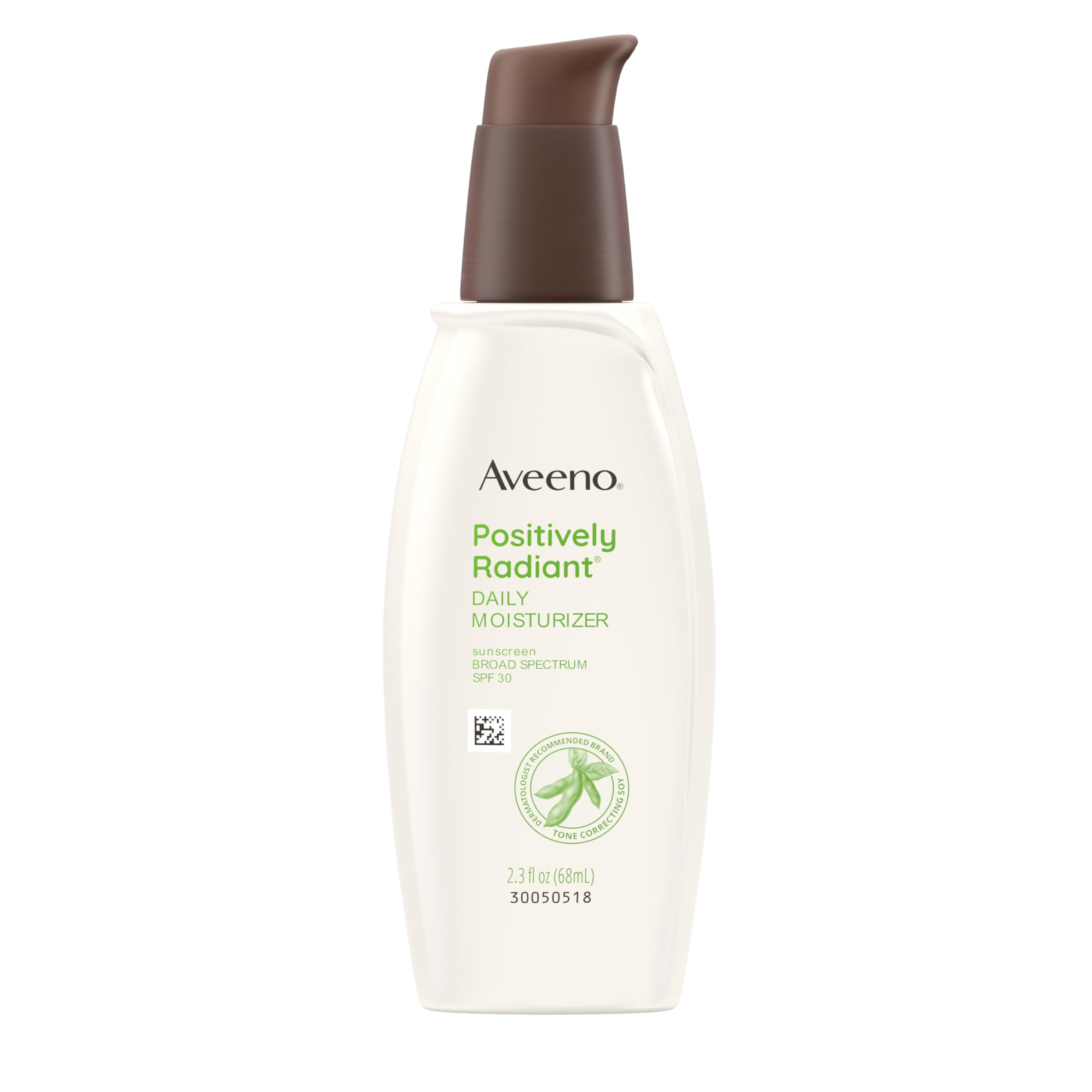 Aveeno Positively Radiant SPF 30 bottle front shows protection and radiance