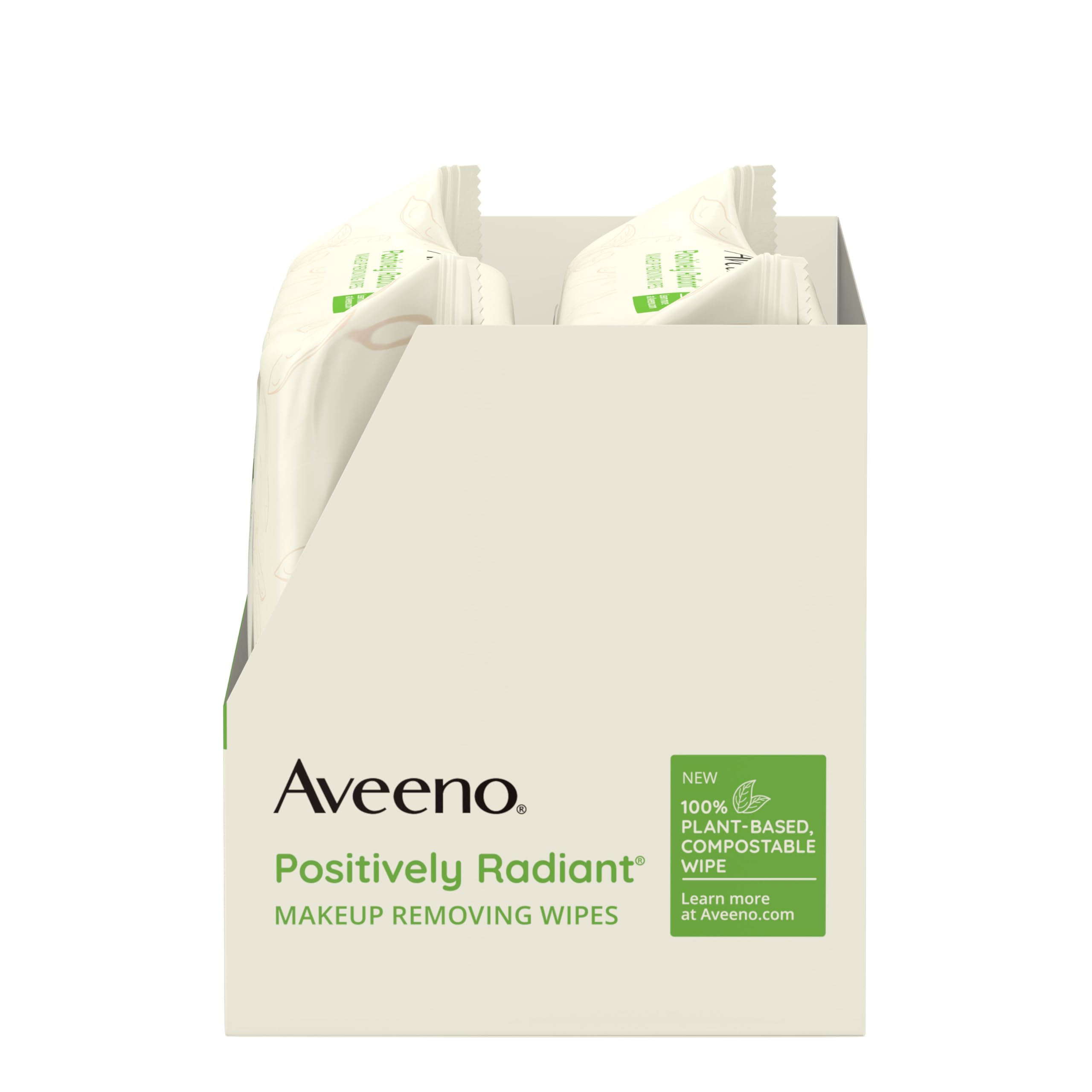 Aveeno Positively Radiant wipes resealable pack for on-the-go cleansing.