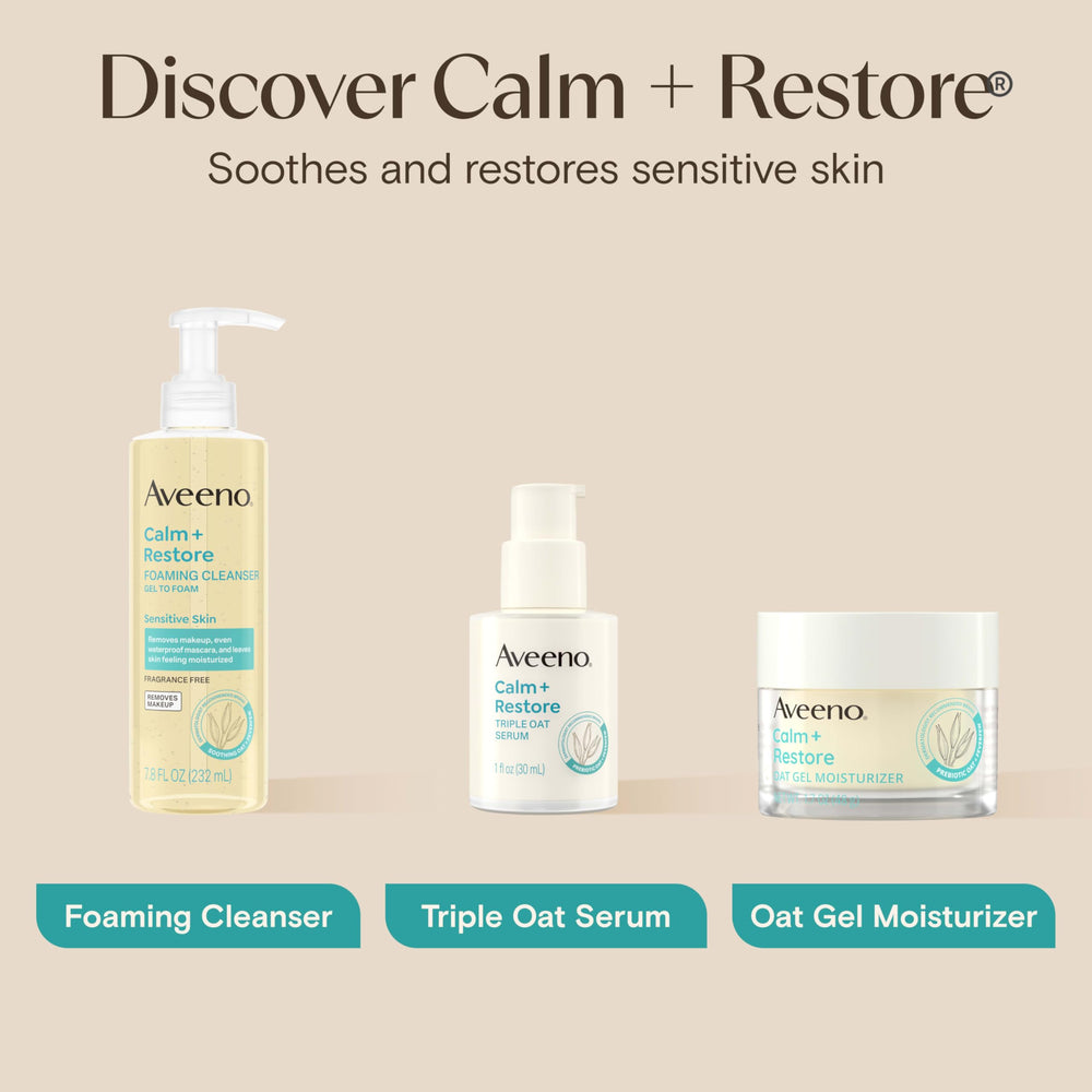 Aveeno prebiotic oat skin barrier visuals highlight supportive skincare benefits.