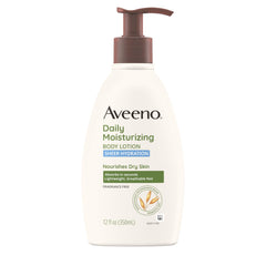Aveeno Sheer Hydration bottle, fragrance-free daily moisturizer for dry skin.