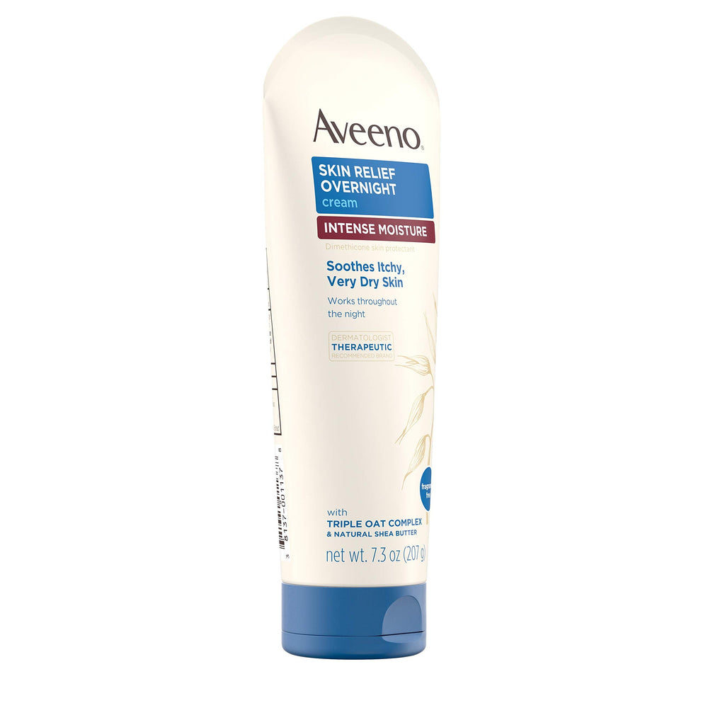 Aveeno Skin Relief Overnight Moisture Cream dimethicone barrier demonstration for protection.