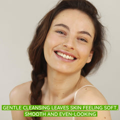 Aveeno soy-extract closeup highlighting tone and texture improvement.