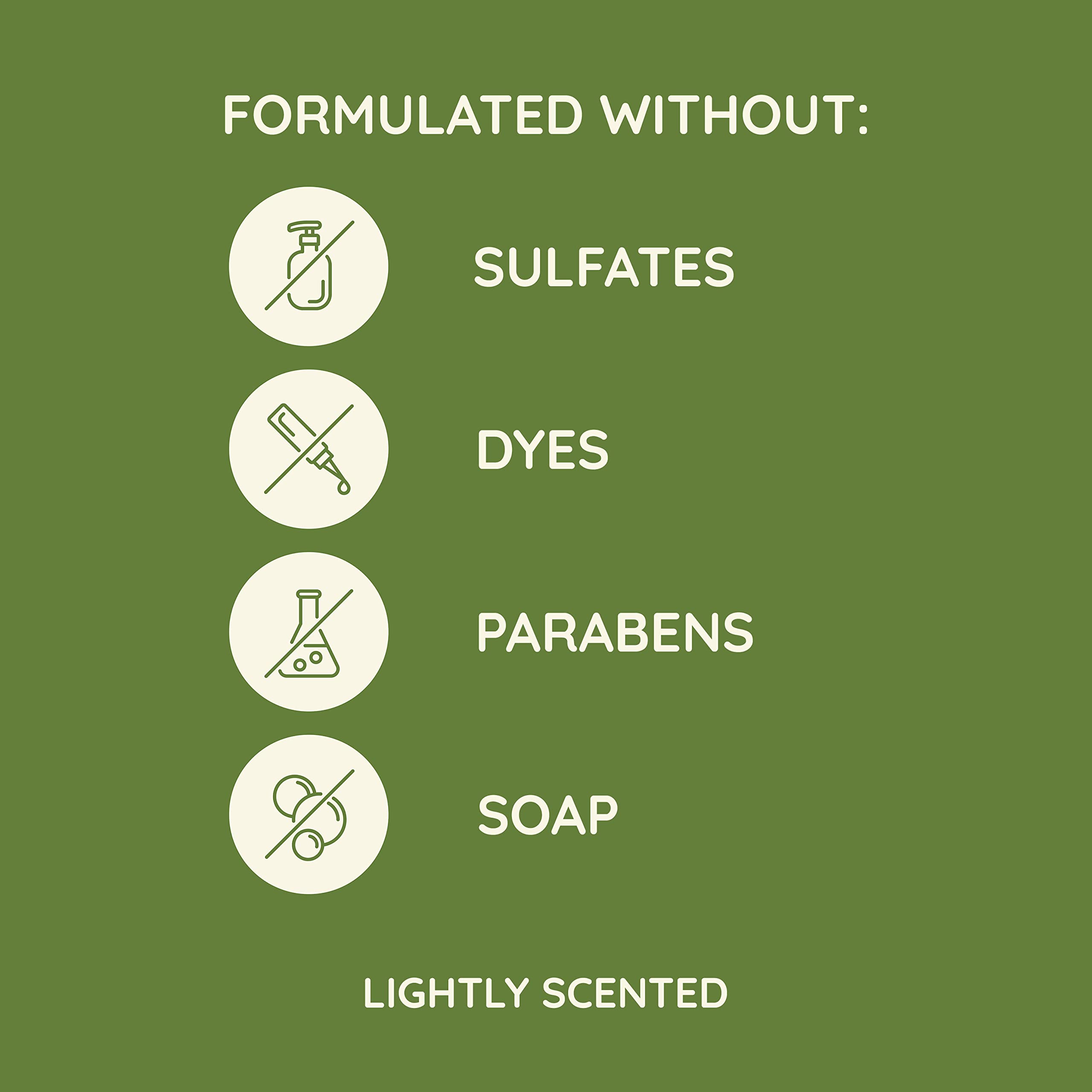 Aveeno sulfate-free paraben-free dye-free label indicating mindful formulation