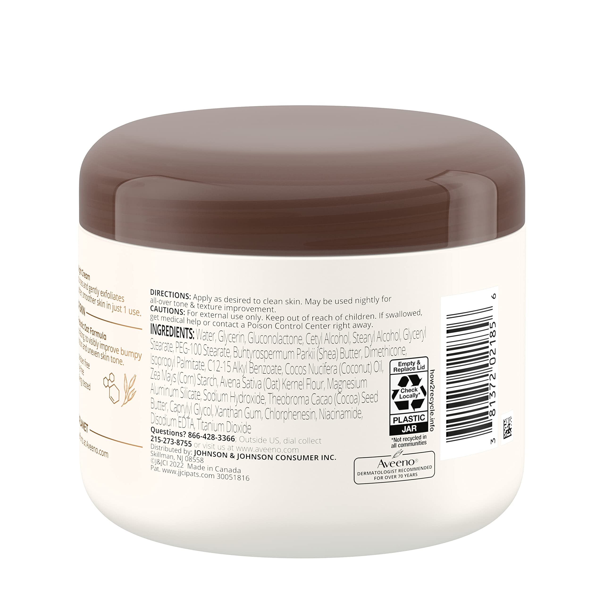 Aveeno Tone + Texture Renewing Night Cream packaging shows 8 oz size